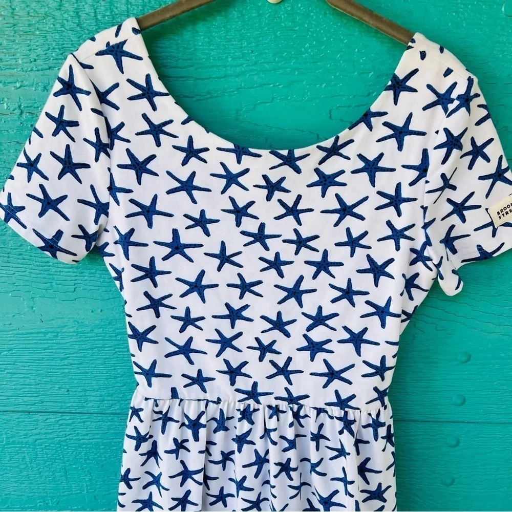 KATE SPADE BROOME STREET SOFT COTTON STARFISH NAUTICAL BLUE WHITE DRESS SMALL